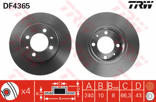 TRW DF4365 Rear brake disc, non-ventilated DF4365