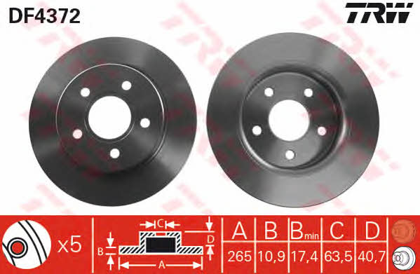Rear brake disc, non-ventilated TRW DF4372