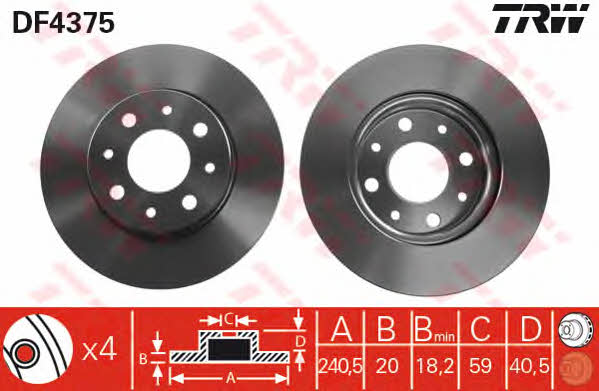 TRW DF4375 Front brake disc ventilated DF4375