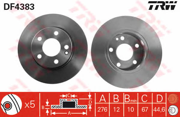 TRW DF4383 Unventilated front brake disc DF4383