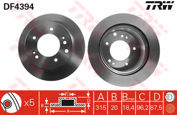 Rear vented brake disc TRW DF4394