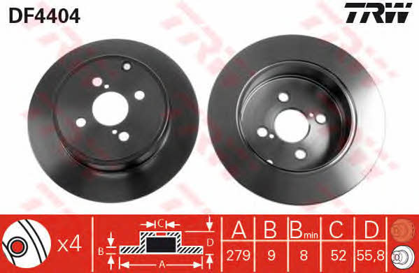 TRW DF4404 Rear brake disc, non-ventilated DF4404