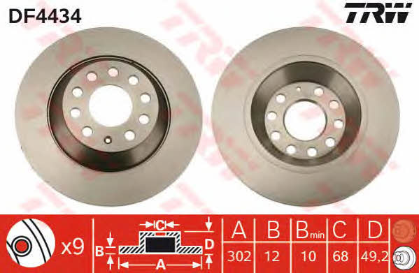 TRW DF4434 Rear brake disc, non-ventilated DF4434