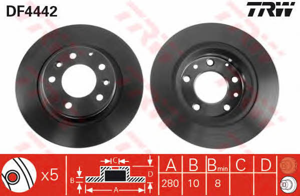 Rear solid brake disc TRW DF4442