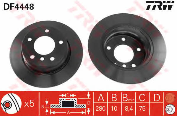 TRW DF4448 Rear brake disc, non-ventilated DF4448