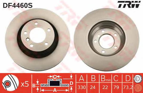 Front brake disc ventilated TRW DF4460S