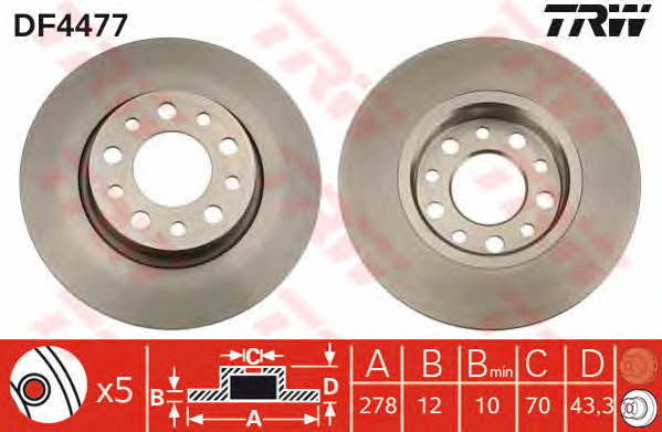 TRW DF4477 Rear brake disc, non-ventilated DF4477