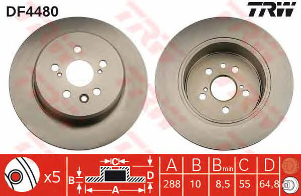 TRW DF4480 Rear brake disc, non-ventilated DF4480