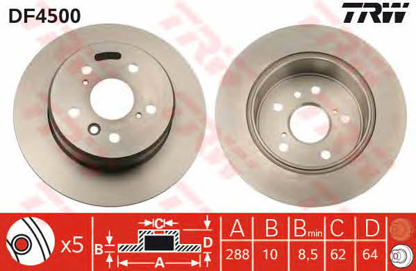 TRW DF4500 Rear brake disc, non-ventilated DF4500