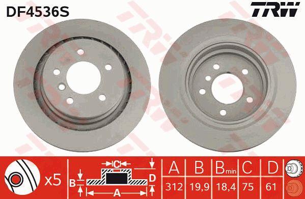 TRW DF4536S Rear ventilated brake disc DF4536S