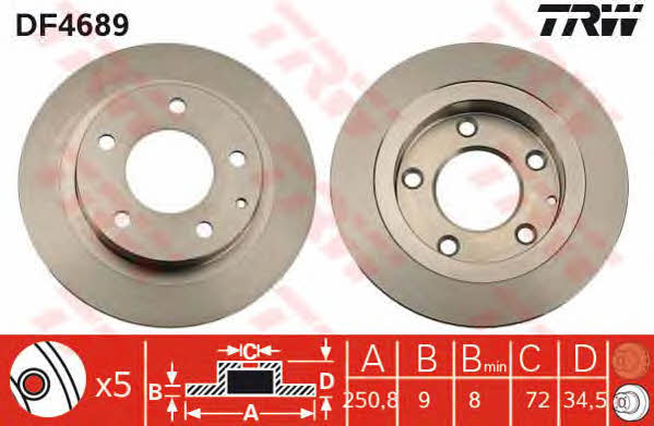 TRW DF4689 Rear brake disc, non-ventilated DF4689