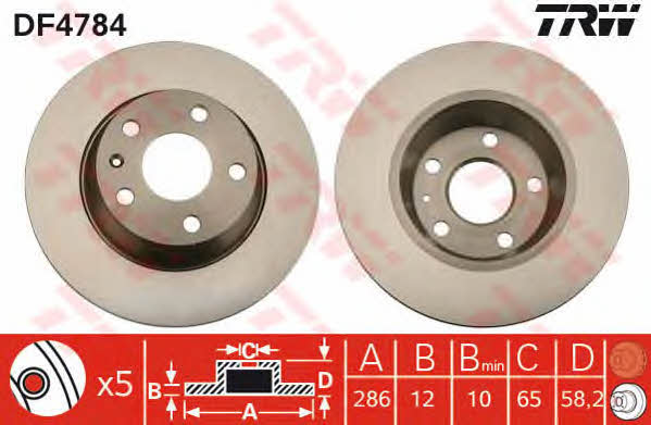 TRW DF4784 Rear brake disc, non-ventilated DF4784