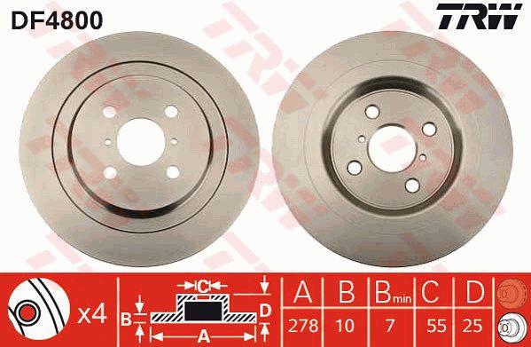 TRW DF4800 Rear brake disc, non-ventilated DF4800