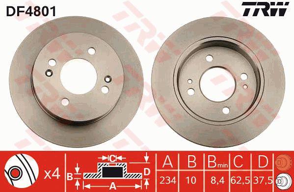 TRW DF4801 Rear brake disc, non-ventilated DF4801