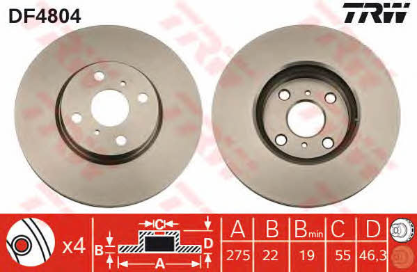 TRW DF4804 Front brake disc ventilated DF4804