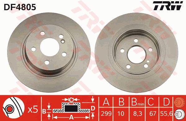 TRW DF4805 Rear brake disc, non-ventilated DF4805