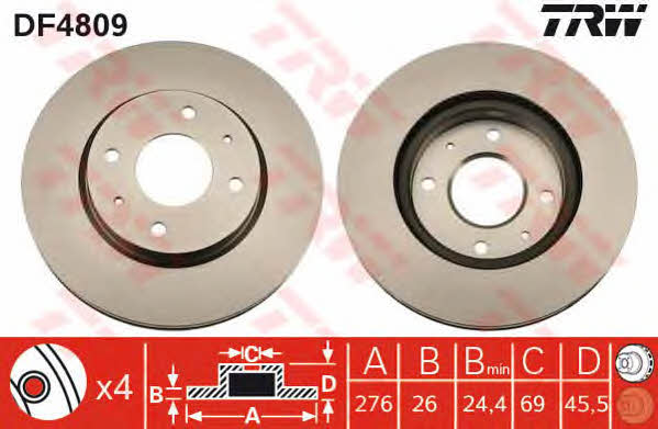 Front vented brake disc TRW DF4809
