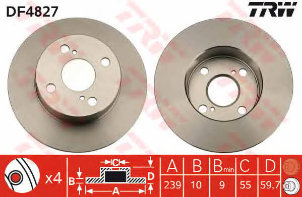 TRW DF4827 Rear brake disc, non-ventilated DF4827