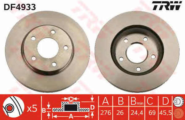 TRW Front vented brake disc – price 146 PLN