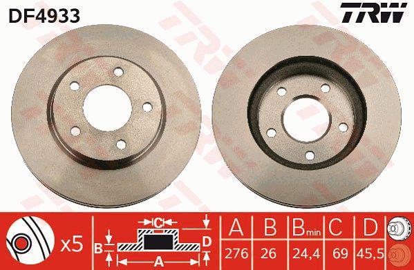 Front vented brake disc TRW DF4933