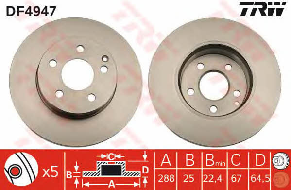Front vented brake disc TRW DF4947