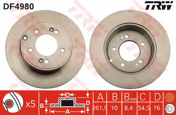 Rear brake disc, non-ventilated TRW DF4980