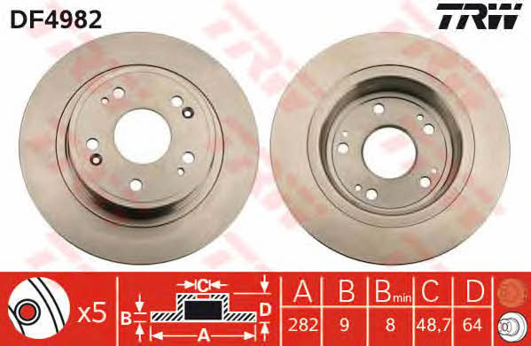 Rear brake disc, non-ventilated TRW DF4982