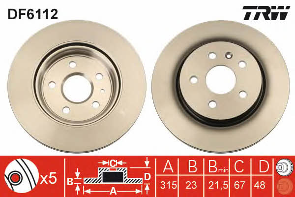 Rear vented brake disc TRW DF6112