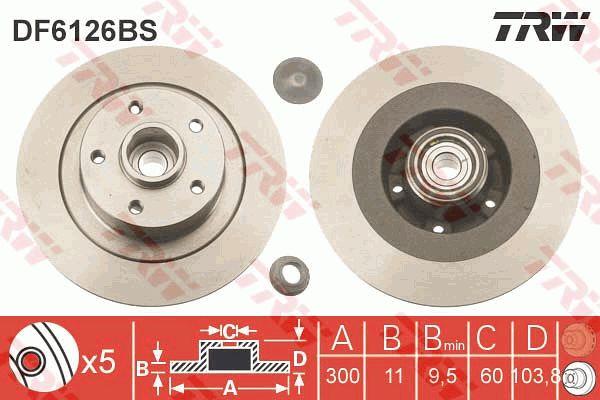 Rear solid brake disc TRW DF6126BS