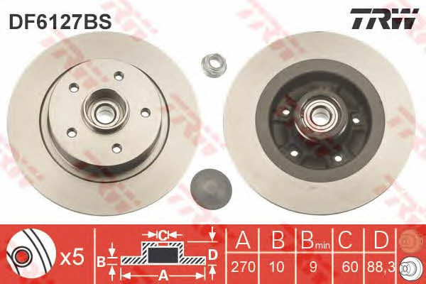 Rear solid brake disc TRW DF6127BS