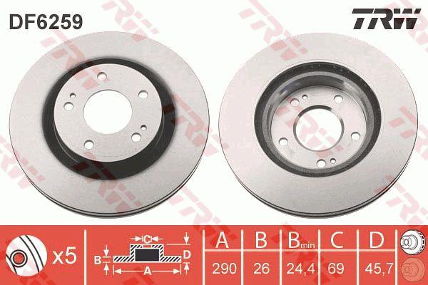 Front brake disc ventilated TRW DF6259