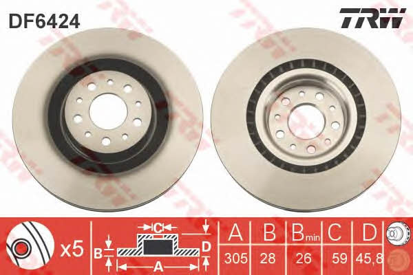 Front vented brake disc TRW DF6424