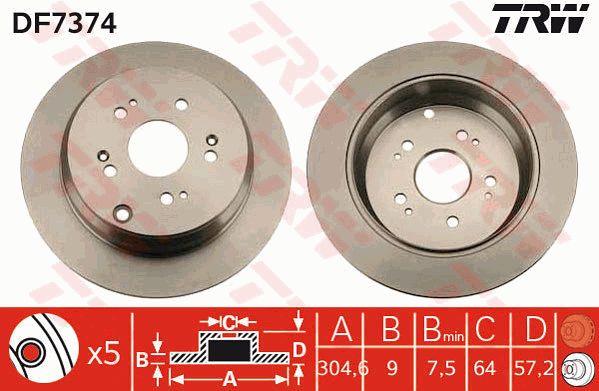 TRW DF7374 Rear brake disc, non-ventilated DF7374