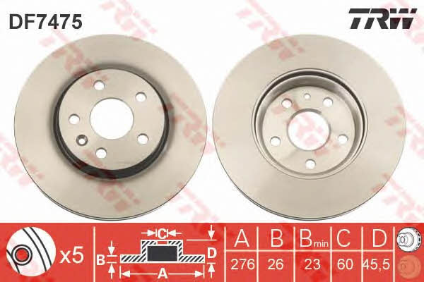 TRW Front brake disc ventilated – price 171 PLN