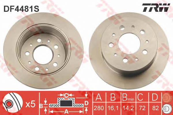 TRW DF4481S Rear brake disc, non-ventilated DF4481S