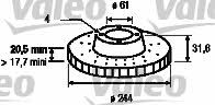 Valeo 186221 Front brake disc ventilated 186221