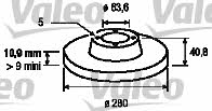 Valeo 186843 Rear brake disc, non-ventilated 186843