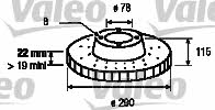 Valeo 187061 Rear ventilated brake disc 187061
