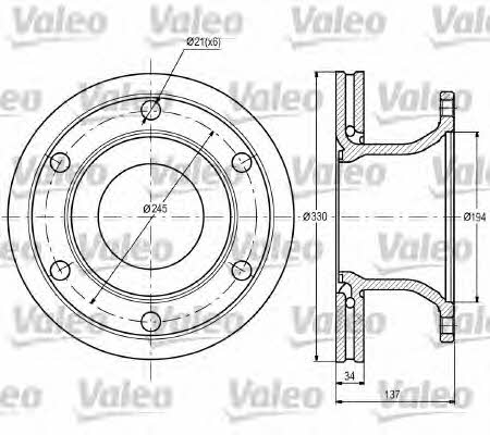 Valeo 187091 Rear ventilated brake disc 187091