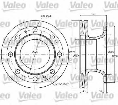 Valeo 187098 Front brake disc ventilated 187098
