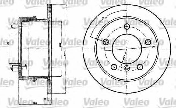 Valeo 187120 Rear brake disc, non-ventilated 187120