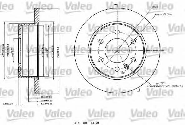 Valeo 187142 Rear brake disc, non-ventilated 187142