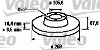 Valeo 197122 Rear brake disc, non-ventilated 197122