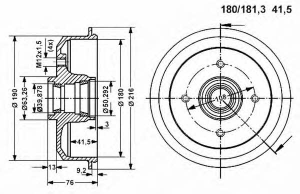 Vema 800937 Rear brake drum 800937