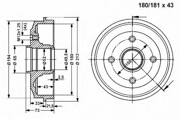 Vema 800998 Rear brake drum 800998