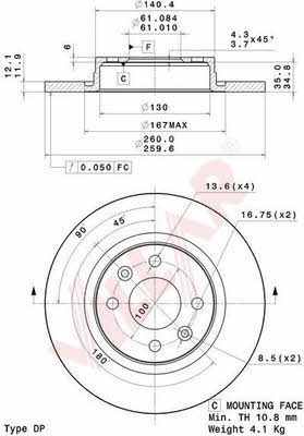 Villar 628.2089 Unventilated front brake disc 6282089