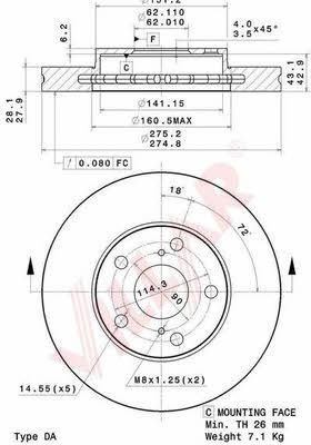 Villar 628.2093 Front brake disc ventilated 6282093