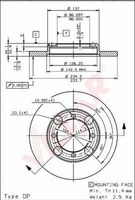 Villar 628.1404 Unventilated front brake disc 6281404