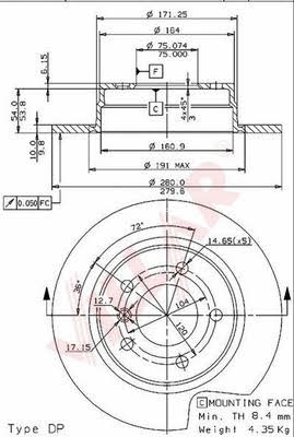 Villar 628.1454 Rear brake disc, non-ventilated 6281454