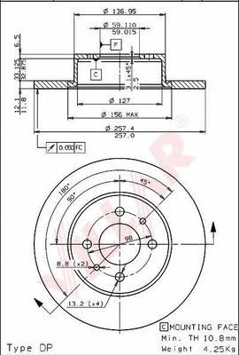 Villar 628.1504 Unventilated front brake disc 6281504